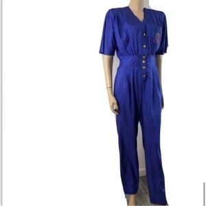 Joan Walters vintage jumpsuit royal blue size:10 Jumpsuit with Puffed Sleeves